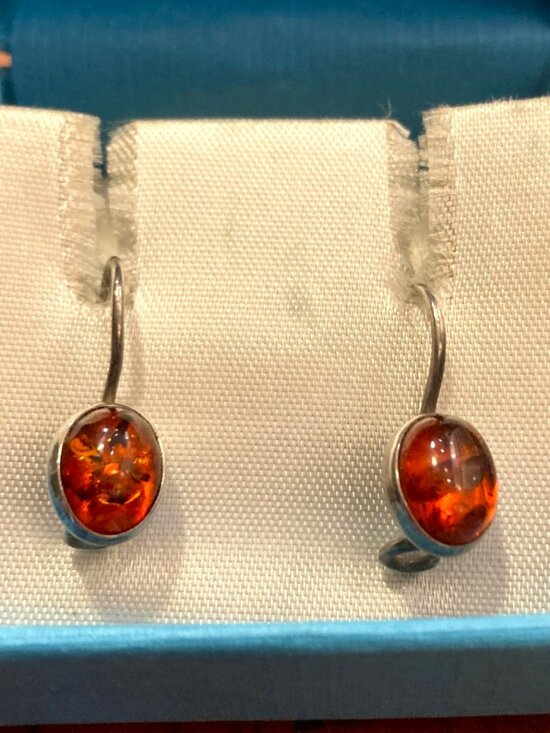 Jewelry - Cognac amber and silver drop earrings